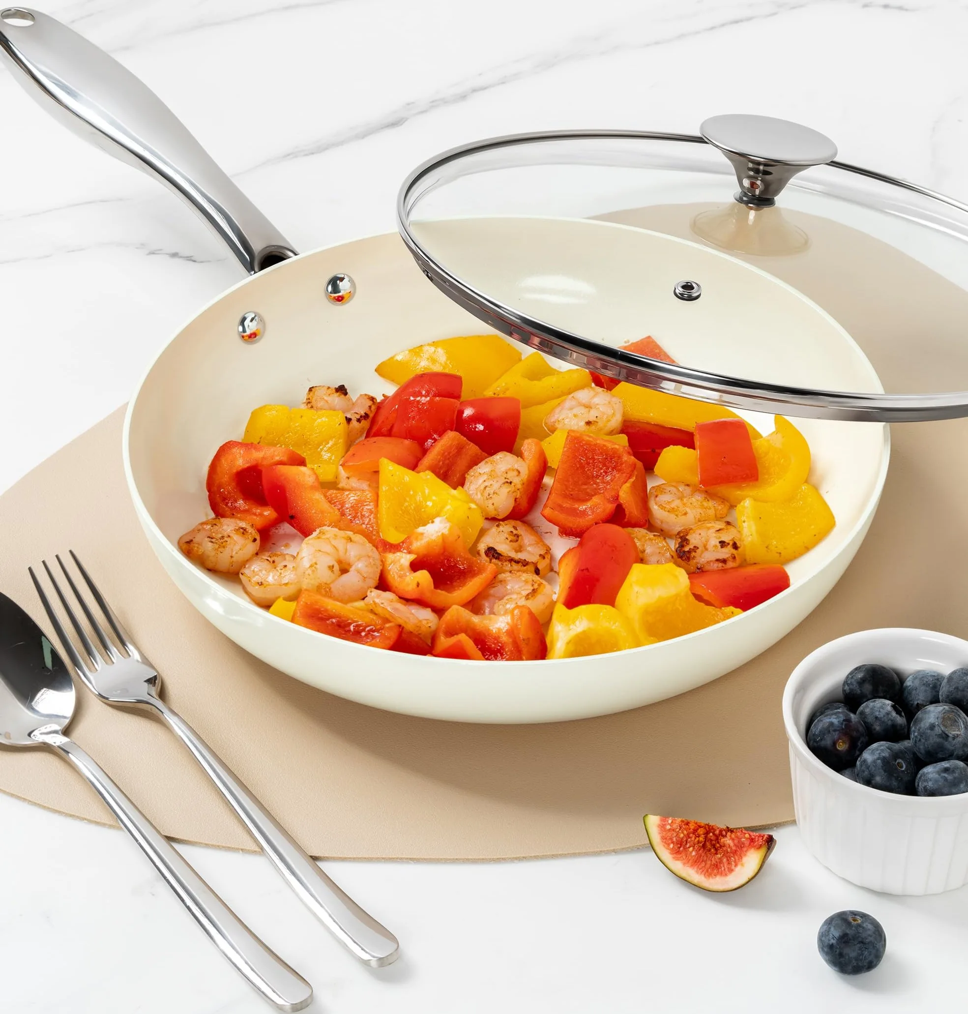 WT-FP001 White Food Contact Non-stick Painting Pressed Frying Pan — image 2